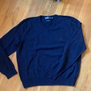 Men’s Ralph Lauren Dark Blue V-Neck Sweater 100% lambs wool size XXL